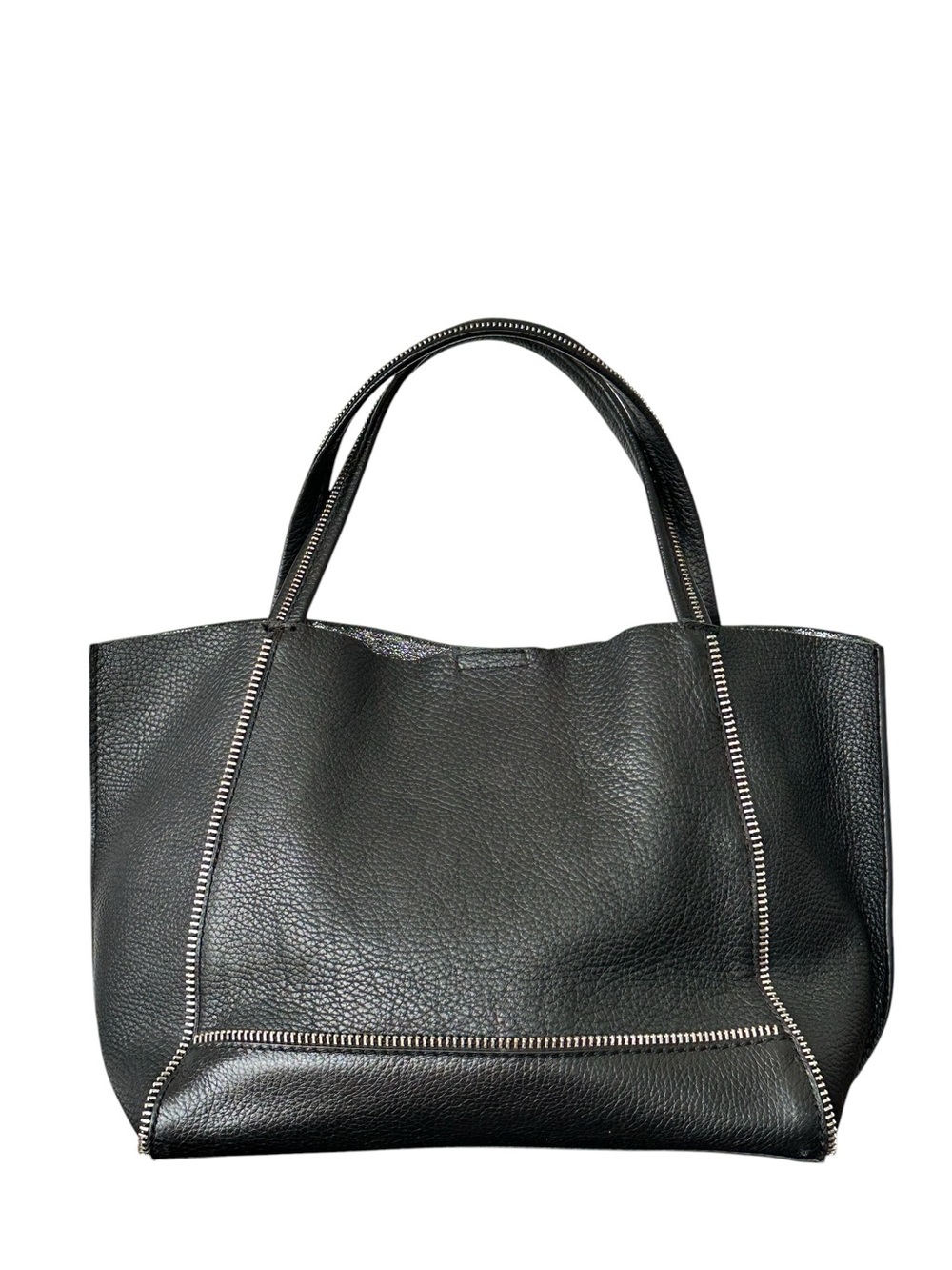 Botkier Women’s Soho Silver Zipper Trimmed Black Pebbled Leather East West Tote